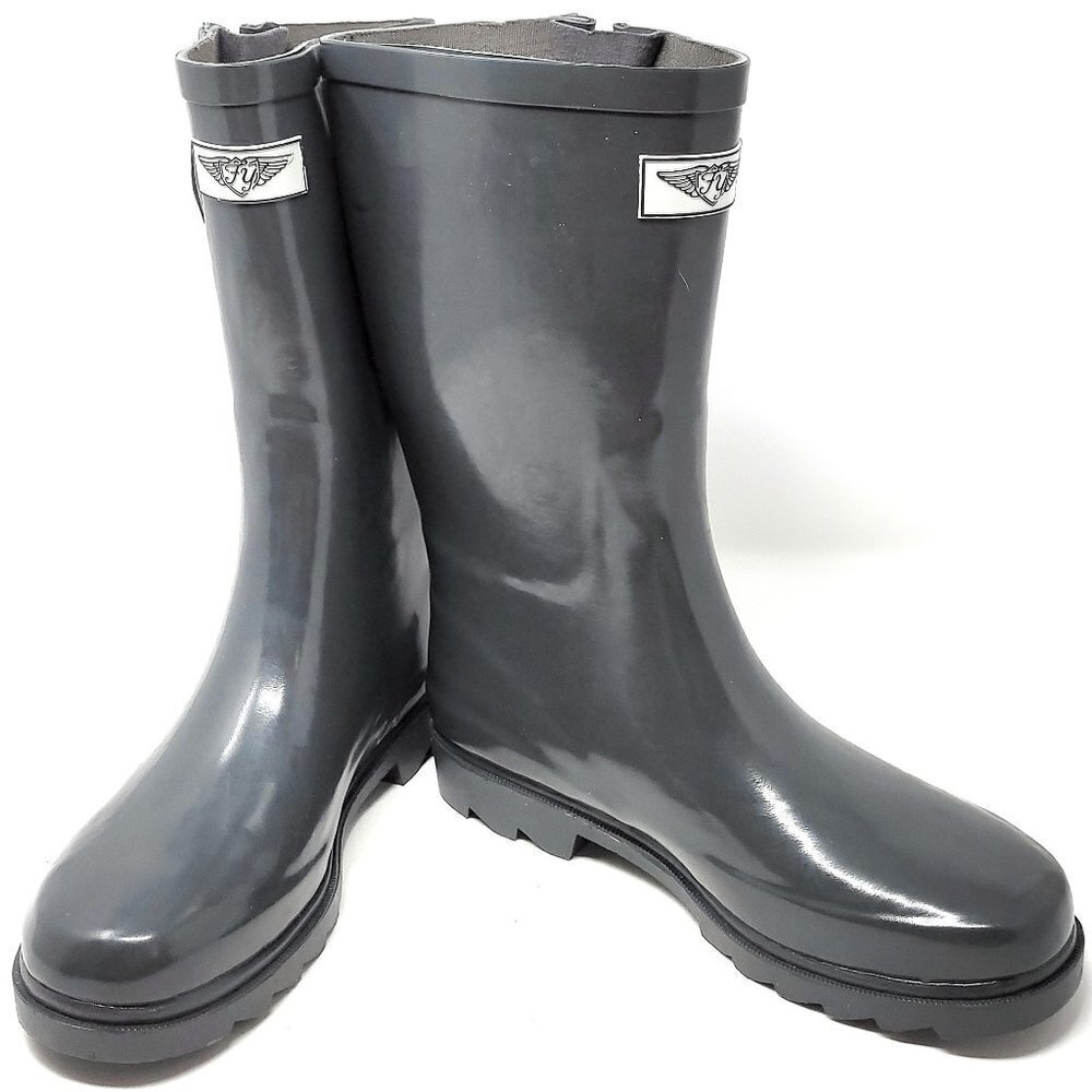 Women's Rainboots, Rubber Mid Calf Rain Boots, RB-1602, Grey